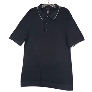 H&M Mens Slim Fit Knit Polo Shirt Navy Blue White Tipped XL 100% Cotton